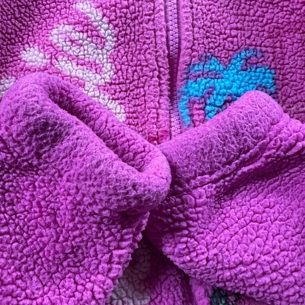 Barbie Sherpa Fleece Hoodie Kids Size 10/12 Pink Malibu Graphic Zip Up Jacket
